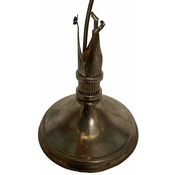 VTG Amaryllis Flower Vase In Silver Plated Ornate Metal Stand Art Glass 15.5 IN - Picture 14 of 16